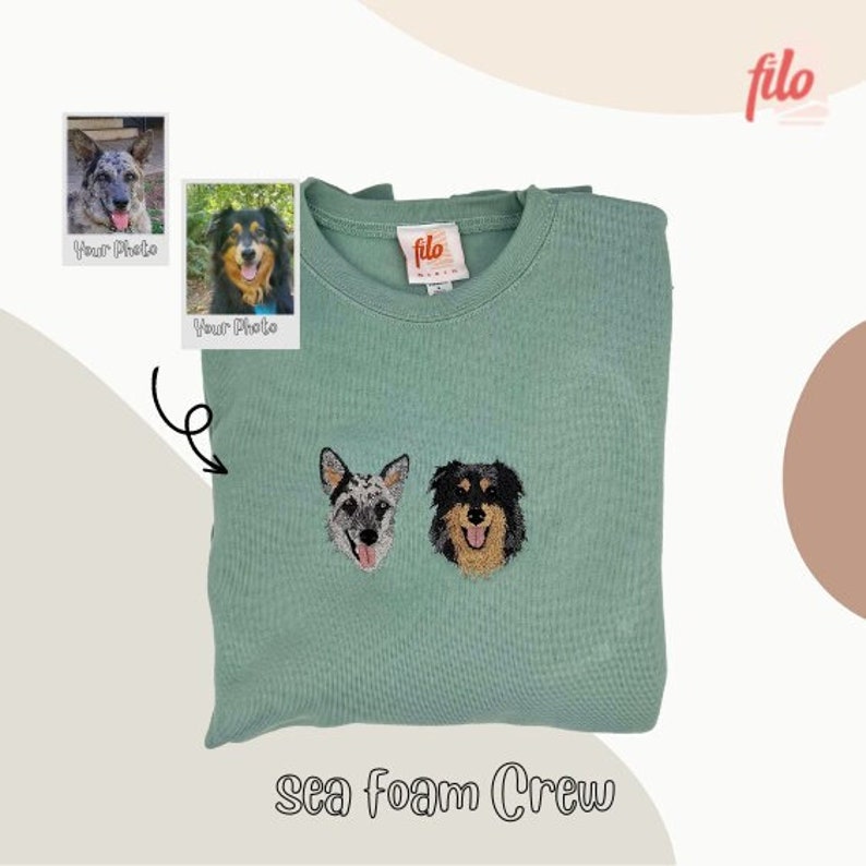 Custom PET Crewneck Sweatshirt Hand Drawn Art and Embroidered From Your Pet's Photo Gift Dog Mom Dog Dad Birthday Mother's Day, Father's Day image 1