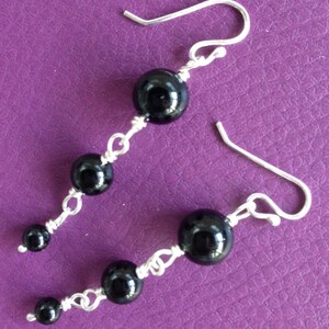 Silver earrings, sterling earring, onyx earrings, beaded earring, silverbymaggie, handmade earrings, black earrings,