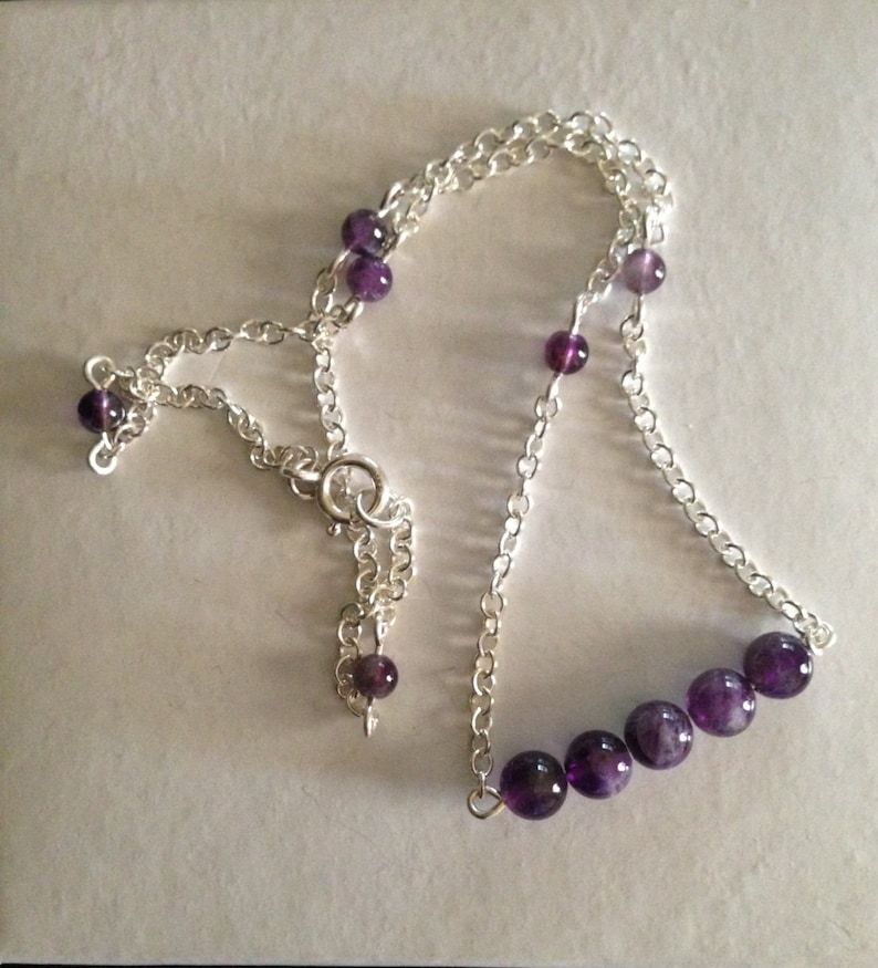 amethyst necklace,chain necklace silver necklace choker silverbymaggie silver chain Sterling Silver Bead Bar Necklace