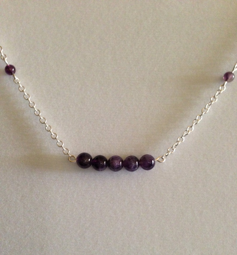 amethyst necklace,chain necklace silver necklace choker silverbymaggie silver chain Sterling Silver Bead Bar Necklace