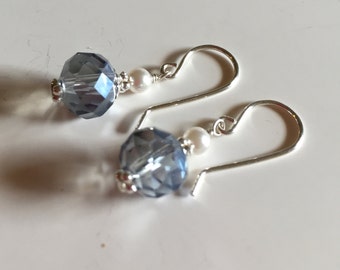silver earrings, crystal earrings, drop earrings, dangle earrings, silverbymaggie, pearl earrings, bridal jewelry, chic jewelry, chic