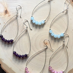 Silver hoop earrings, beaded earrings, gemstone earrings, teardrop hoop earrings, boho earrings, boho style earrings, silverbymaggie
