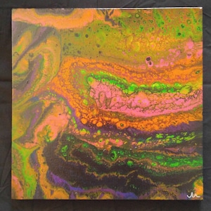Neon Glow - A 12&quot;x 12&quot; Glow in the Dark Acrylic Poured Painting