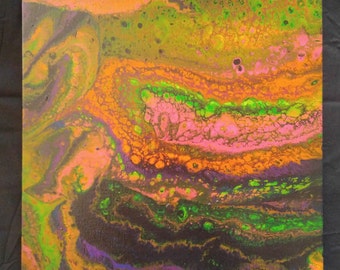 Neon Glow - A 12"x 12" Glow in the Dark Acrylic Poured Painting