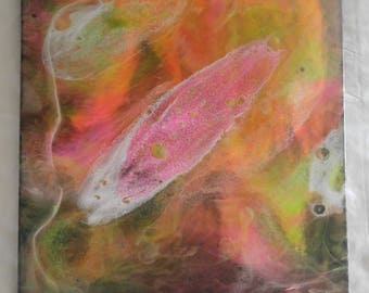 Cosmo - A 20" x 20" Glow in the Dark Mixed Media Poured Painting