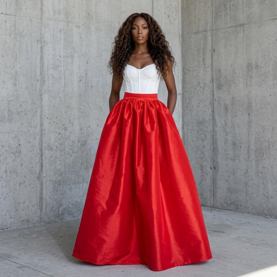 スカート Acka. balloon form satin skirt Satin Taffeta Maxi Ball Skirt (XS - 6XL) Several Colors 
