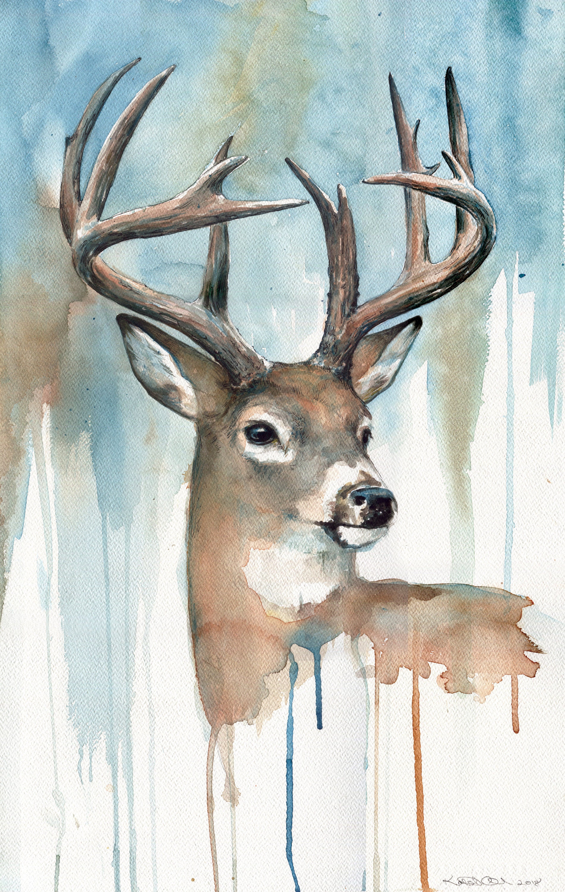 Whitetail Deer Watercolor Wildlife Art Christmas Gift | Etsy