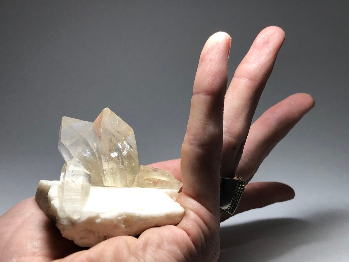 High Luster Quartz Crystal Cluster on White Euhedral Feldspar Etsy