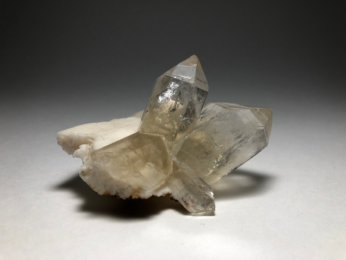 High Luster Quartz Crystal Cluster on White Euhedral Feldspar Etsy