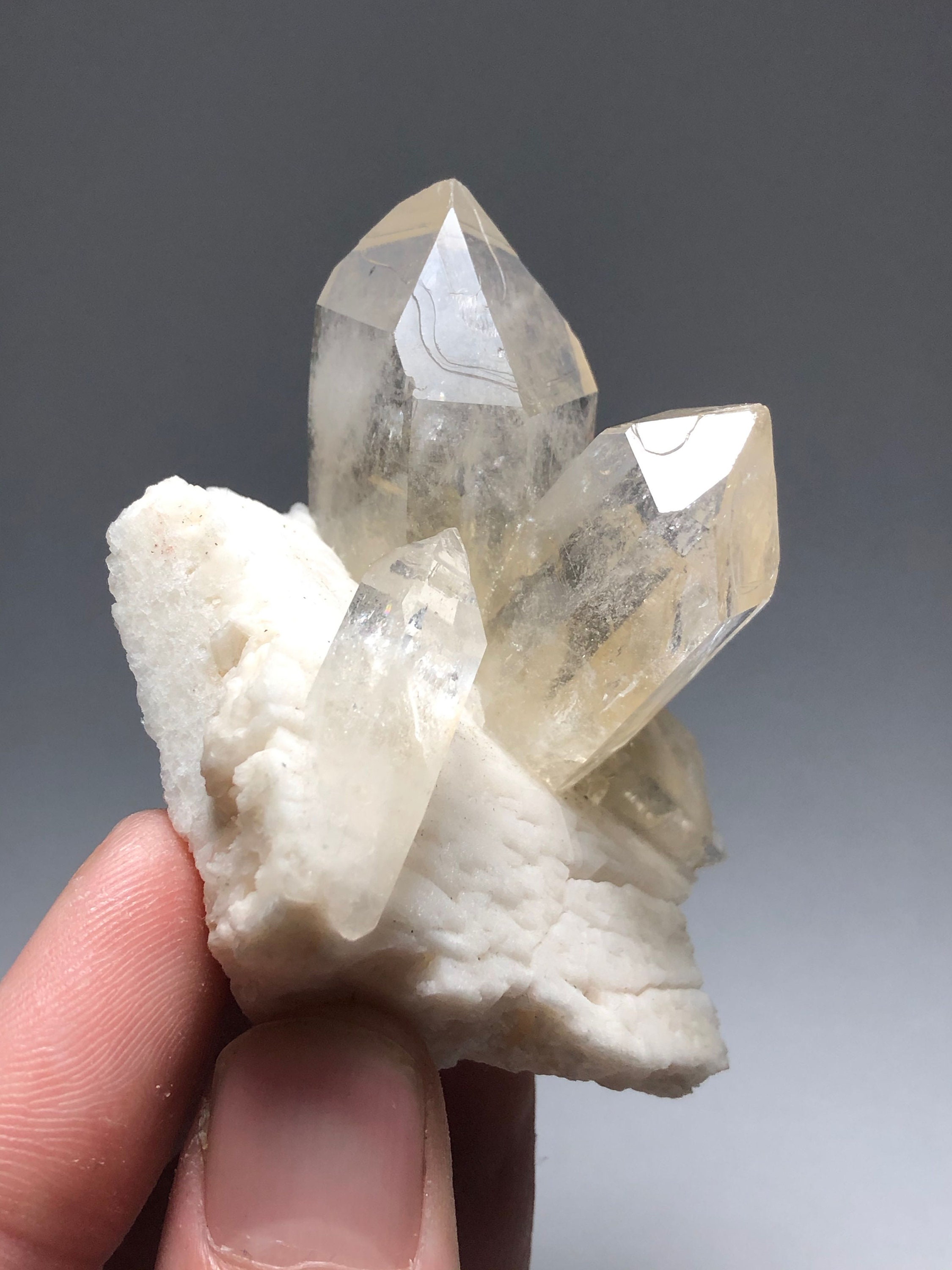 High Luster Quartz Crystal Cluster on White Euhedral Feldspar Etsy