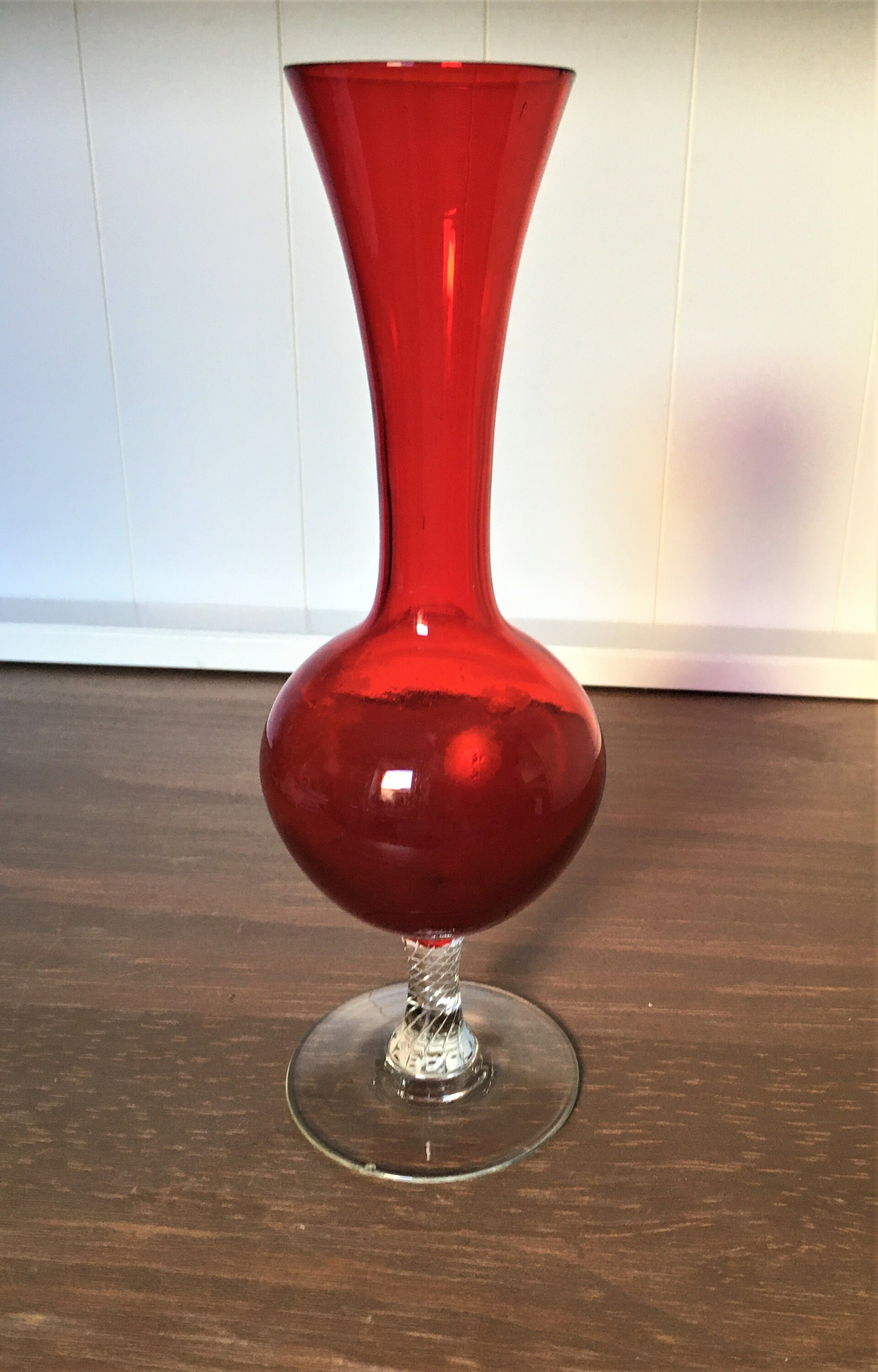 Tall Red Glass Flower Vase Vintage Mantel or Shelf Decor for Etsy