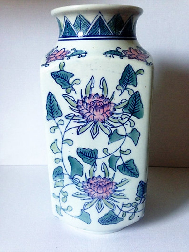 Vintage Floor Vase Chinoiserie Vase Etsy