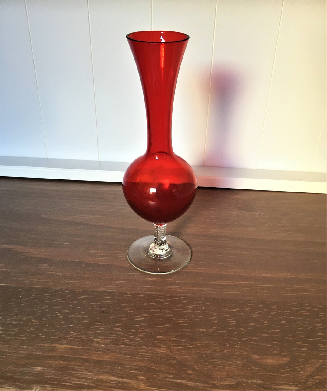 Tall Red Glass Flower Vase Vintage Mantel or Shelf Decor for Etsy