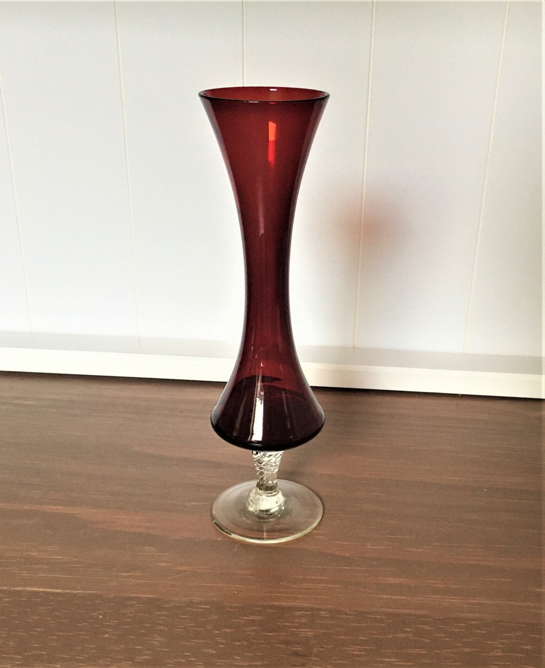 Vintage Ruby Red Glass Bud Vase With a Clear Glass Foot and Etsy