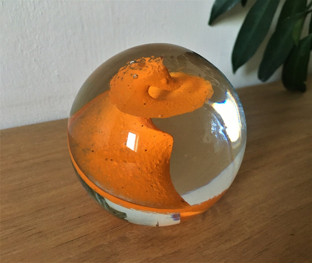 Vintage Glass Ball Paperweight With an Orange Swirl by Sculpt Etsy