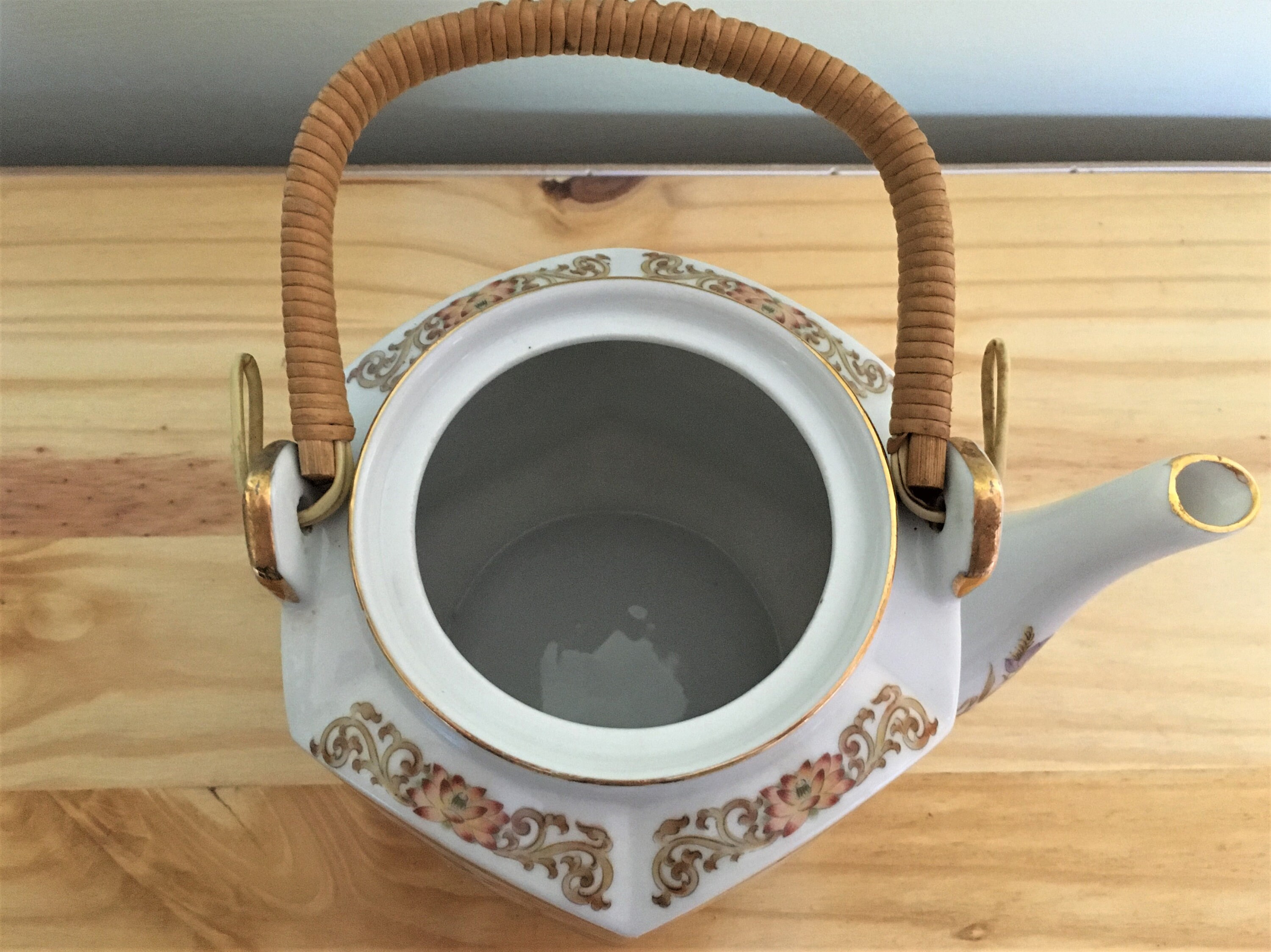 Vintage Teapot Wicker Handle Teapot Oriental Style. Etsy