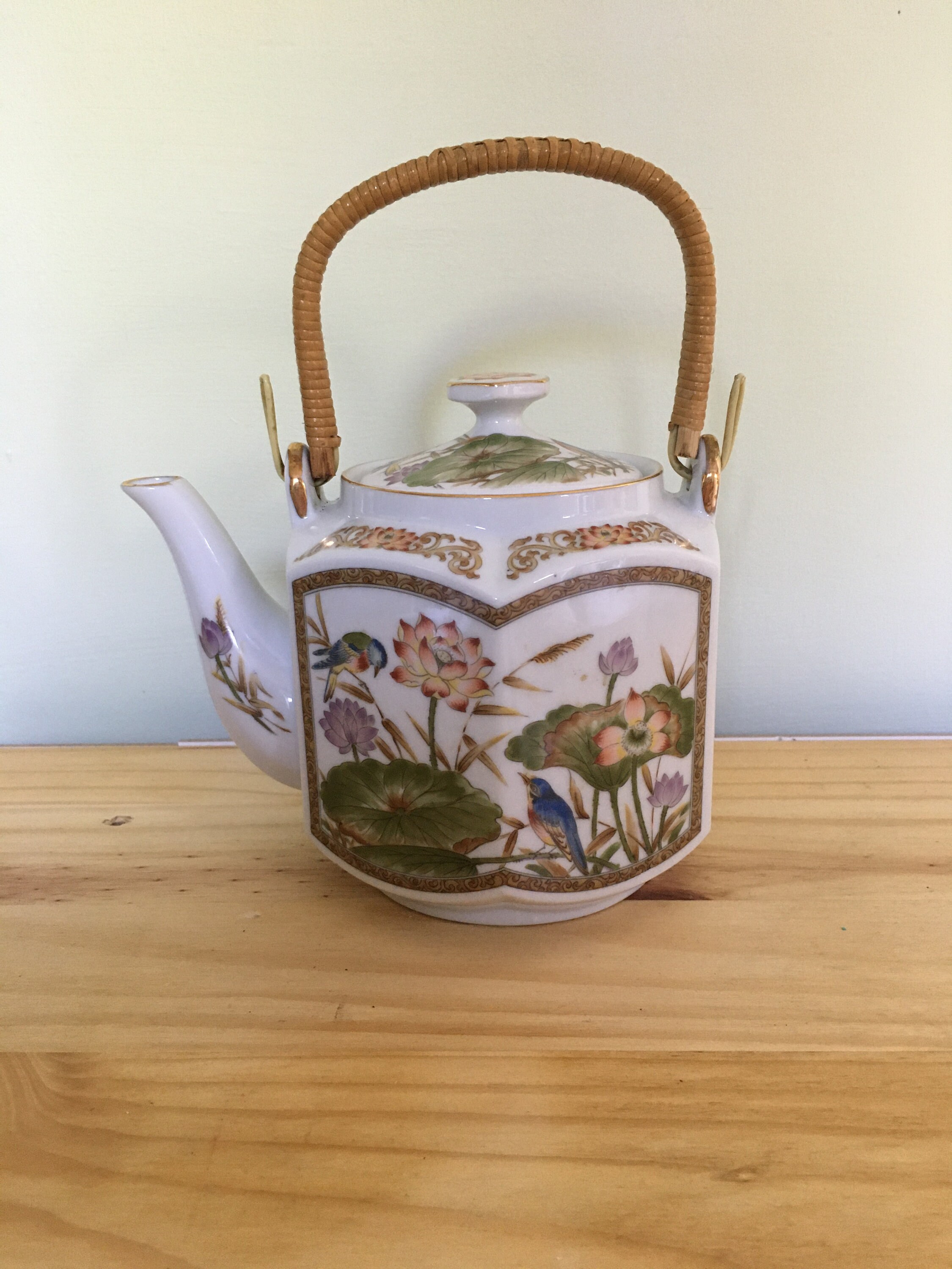 Vintage Teapot Wicker Handle Teapot Oriental Style. Etsy