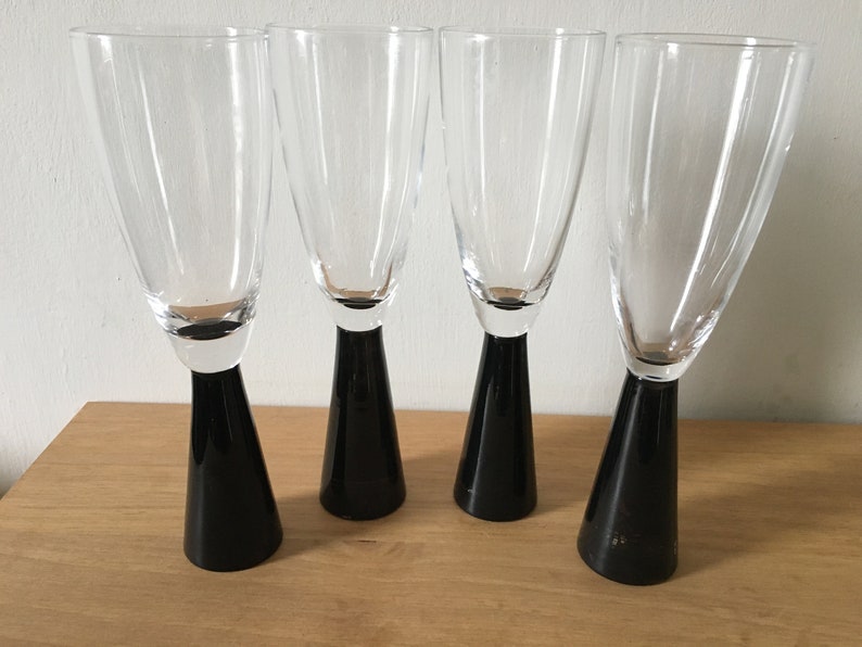 Vintage Sparkling Wine Glasses With Chunky Black Stems Etsy UK