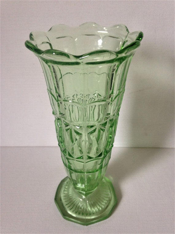 Tall Glass Vase Celery Vase Pale Green Glass Etsy