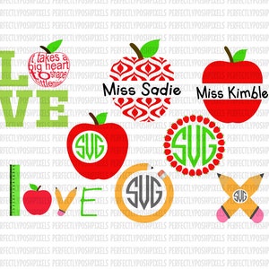 SVG Files Apple Monogram Frame SVG Files 1st Day of School Cutting Files for Cricut and Silhouette Cameo Printable Clipart Commercial Use