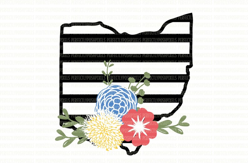 Download Ohio SVG Black and White State Printable Clipart Floral Swag | Etsy