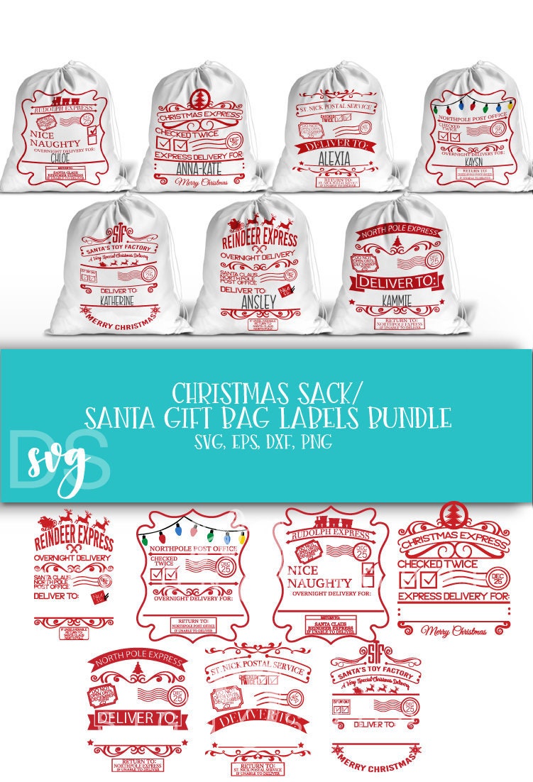 Download Christmas Sack Svg Santa Gift Bag Personalized Rudolph Etsy