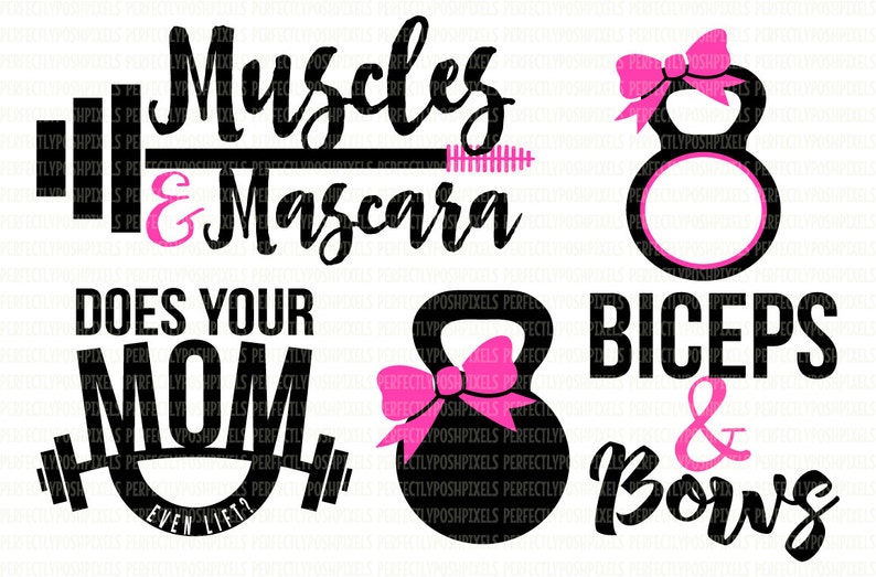 Muscles & Mascara SVG File Does Your Mom Even Lift Digital File DXF EPS Circuit Design Space Silhouette Studio Stencil Scrapbooking Clipart image 1