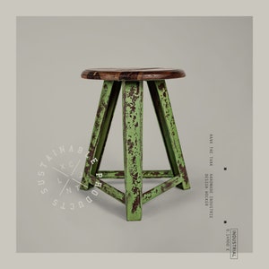 Hank the Tank – Handmade industrial design stool made of metal with wooden seat in vintage green, the gift idea for Christmas