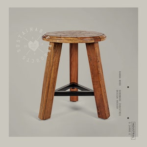 Babawood - country house design stool made of wood and metal, wooden stool ideal for the kitchen, living room, garden or the coffee shop