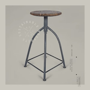 Mrs. Greyhound - retro vintage industrial design metal stool with wooden seat, ideal for the kitchen or office, the gift idea