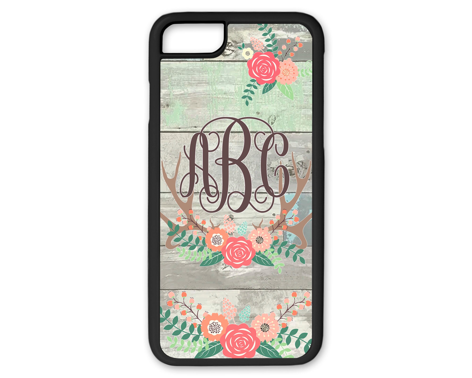 Personalized Monogram Phone Case Boho Floral Antlers Weathered Etsy