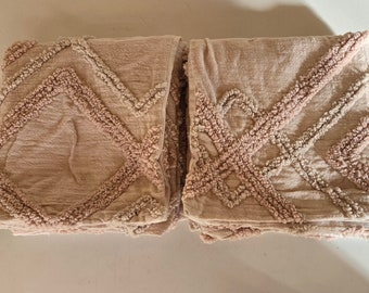 Pair of large Aphorism 100% cotton chenille pillow shams 19"×34" pale rose pink white darker pink & beige tufted helix design accent piece