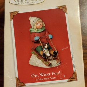 Hallmark Keepsake Ornament Oh, What Fun A Visit from Santa by Tammy Haddix 2003 new in original box 3.5&quot;H 2.5L Christmas tree decoration