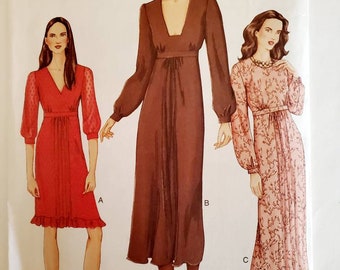 Vogue Patterns 7494 uncut sewing pattern misses lined dress neckline & sleeve variations semi fitted bodice A line skirt back zip sz 8 10 12