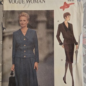 The Vogue Woman 2771 uncut sewing pattern for making misses/misses petite loose fitting below hip jacket sleeveless top straight skirt pants