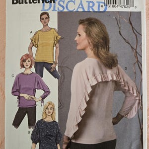 Butterick B6489 uncut sewing pattern for making misses loose fitting tops with neckline, sleeve & peplum options sz xsm sml med