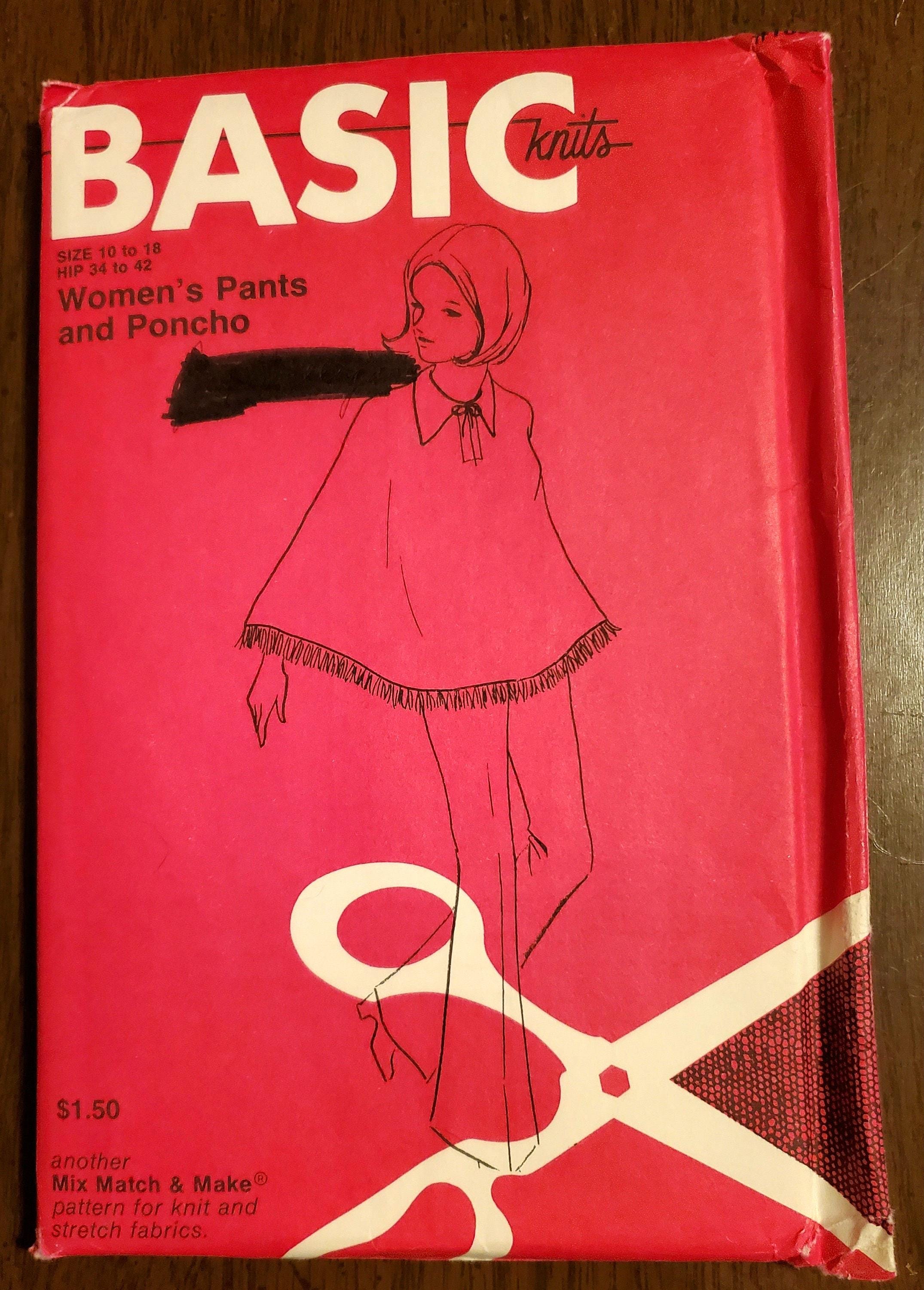 Basic Knits Nancy Jefferson #103 vintage 70s women's pants and poncho pattern for knit & stretch fabrics sz 10-18 hip 34-42 uncut