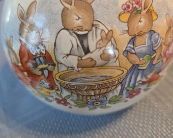 Bunnykins by Royal Doulton 1988 christening ball shaped savings bank gift for baptism keepsake collectible