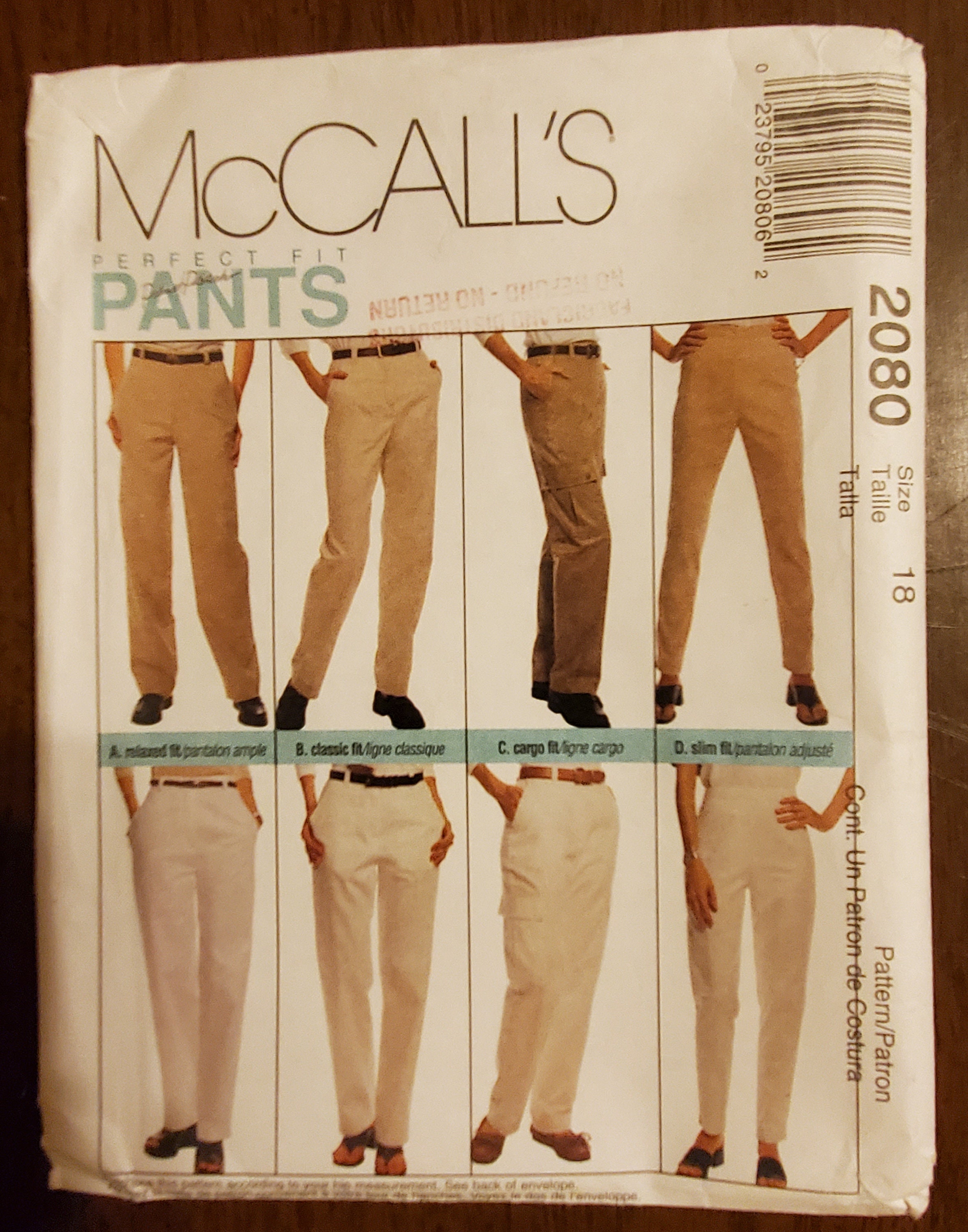 Mccall's 2080 Perfect Fit Pants Uncut Sewing Pattern for Making Misses  Relaxed Fit Pants 4 Styles Sz 18 -  Canada