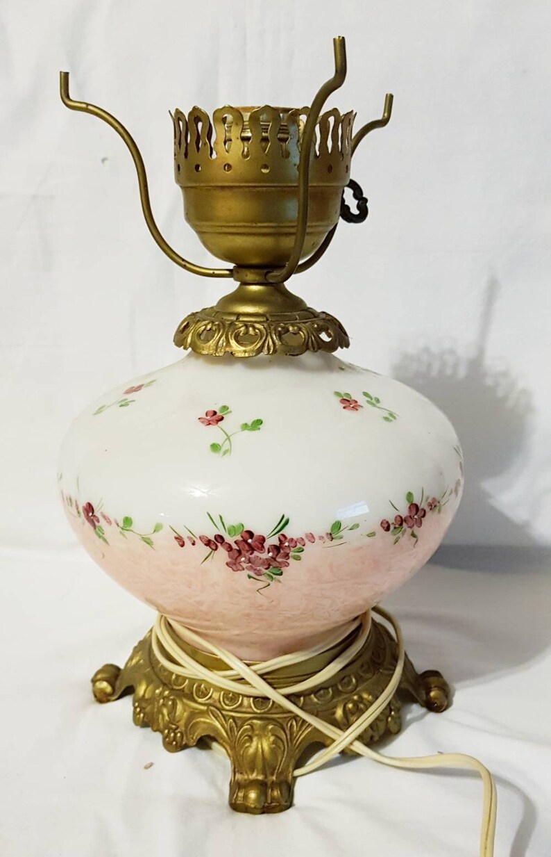 Henco Inc 3000 Tri Light Electric Hurricane Style Table Lamp Painted Glass Brass Base Collar Lower Portion Only