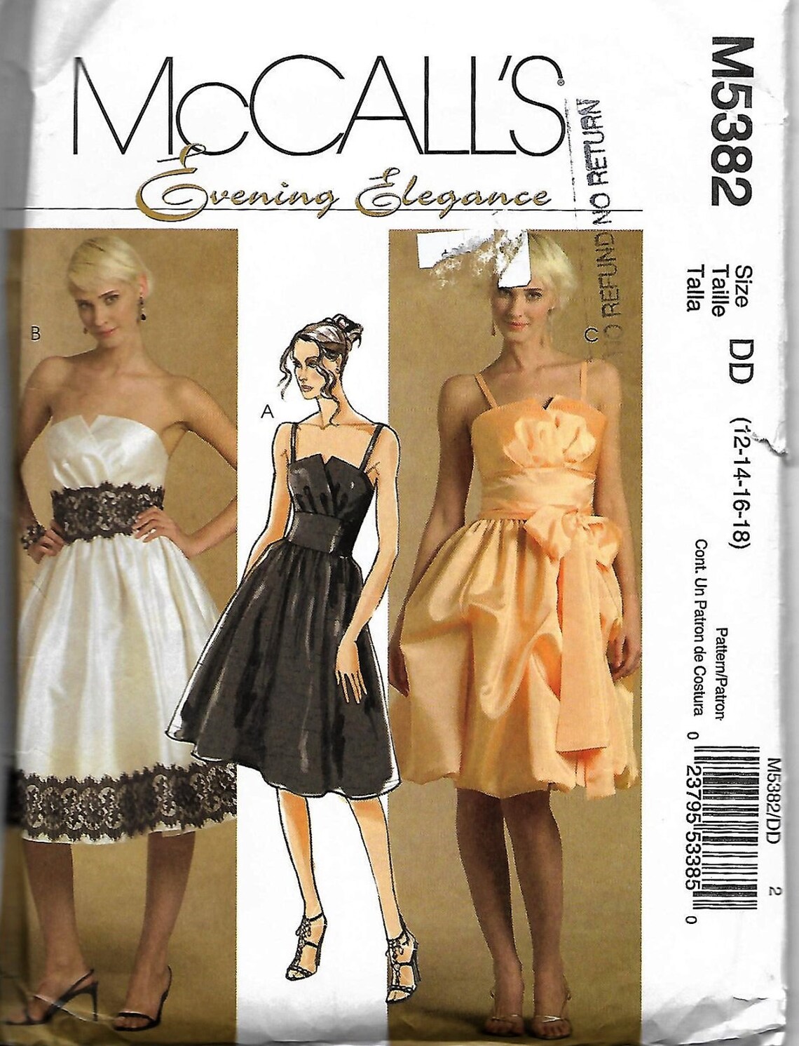 Mccall's Evening Elegance M5382 Size 12-14 16-18 - Etsy Canada