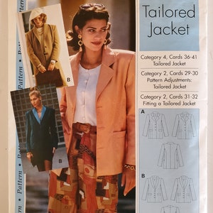 May include: A sewing pattern envelope for a Tailored Jacket featuring illustrations of two jacket styles, labelled A and B. The cover displays photographs of the finished garments, including a peach blazer and a dark teal jacket with lapels.