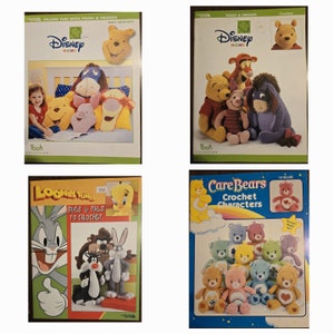 Leisure Arts crochet patterns books #3686 Pillow fun with Pooh #3262 or 3690 Care Bears with instructions full color photos