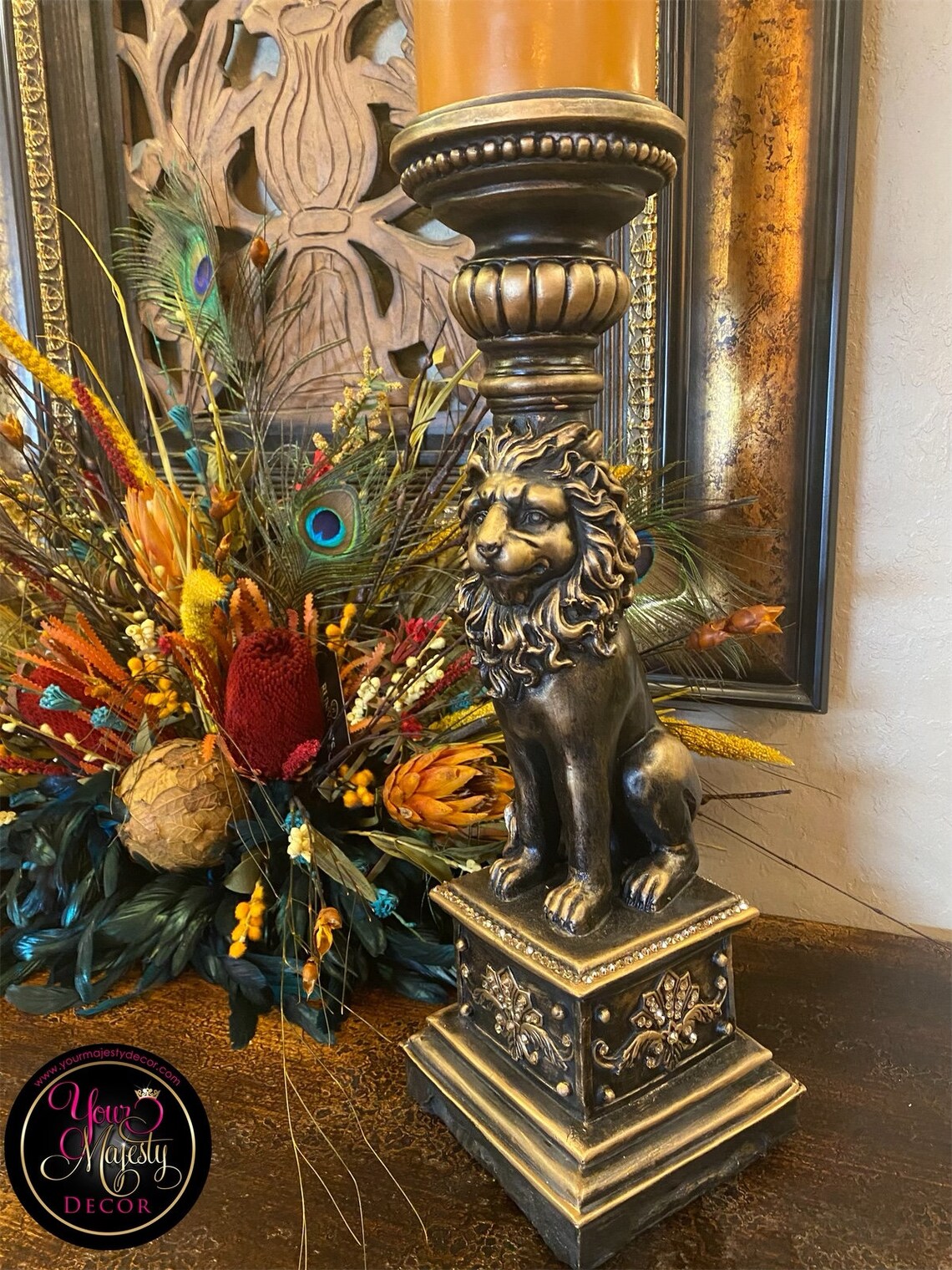 Pair 2 Lion Candle Holders Etsy