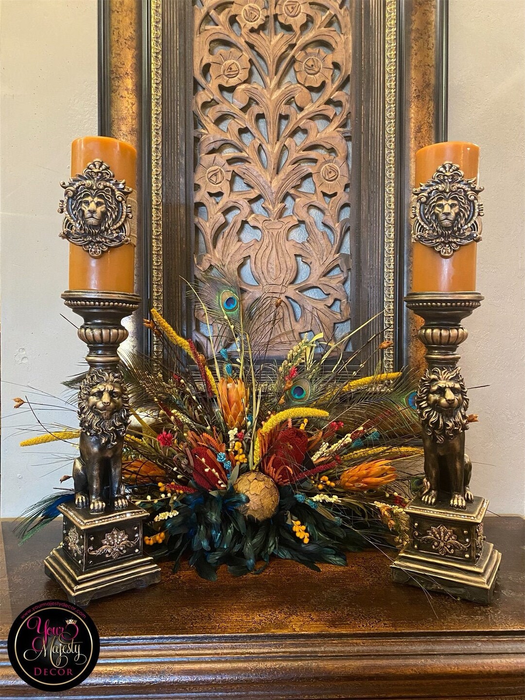 Pair 2 Lion Candle Holders Etsy