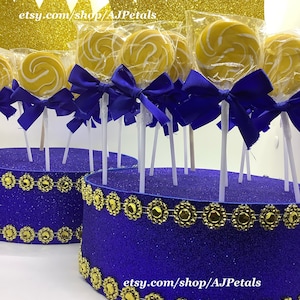 2 Royal blue gold Lollipop  or Cake pop Stand,Royal Little prince birthday party or baby shower,Royal Baby Shower,Royal blue/Gold