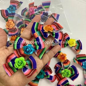 24 Fiesta bows,Fiesta baby shower decoration,Fiesta flowers,Fiesta mini bows,Mexican decoration,Party favors decoration