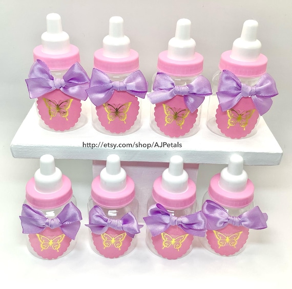 Butterfly Baby Shower Favors Pink Mini Bottles - Set of 24