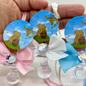 24 Winnie the Pooh baby shower pacifiers/Winnie the Pooh baby shower favors/Pacifier Game Favor|Pacifier Game|Pacifier Necklace