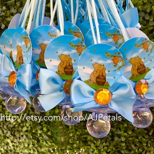24 Winnie the Pooh Baby Shower Pacifiers-Winnie the Pooh Baby Shower Favors-Pooh pink blue white
